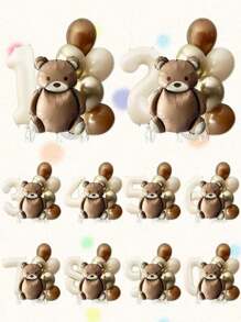 Set de 8 globos de números gigantes de 40", globos de números de fólio de color crema y globos de oso de dibujos animados, aptos para decoración de fiesta de cumpleaños