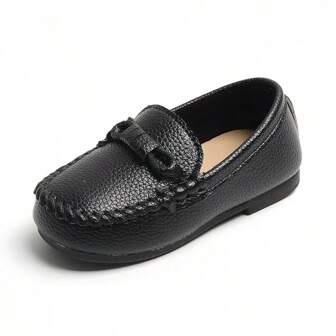 1-3 Years Plain Simple Round Toe Casual PU Slip-On Children Loafers, Suitable For All Seasons