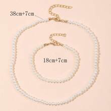 4pcs/Set Korean Ins Style Faux Pearl Earrings, Bracelet, Necklace Jewelry Set, Vintage Minimalist Clavicle Chain For Women