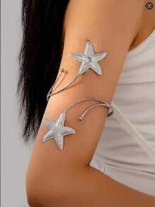 European & American Cross-Border Fashion Personalized Starfish Arm Bracelet, Summer Elegant Titanium Feeling Pentagram Starfish Asymmetrical Opening Arm Band For Women