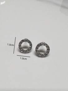 1pair Fashionable Simple Small Circle & Cz Stud Earrings Suitable For Women's Daily Wear