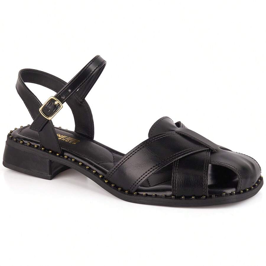 Vitrine shoes Flat Sandals Low Heel Closed Casual Showcase Shoes Baroque Vintage Elegant PU Leather Buckle - 黑色 - 查看 1