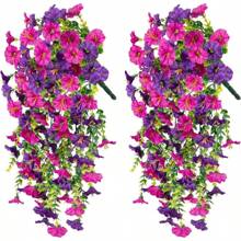 1/2pcs 17.7inch Artificial Hanging Flowers Fake Plants Outdoor, Summer Decor, Fall Decor Morning Glory Faux Flowers With Eucalyptus Leaf, Artificial Hanging Flowers Fake Plants Outdoor,Silk Blend In Mixed Colors, Suitable For Wedding, Home, Office, Garden Decor, Lifelike Artificial Eucalyptus Leaves, UV Resistant, Ideal For Wedding Arches, Walls, Gardens, Bedrooms, Outdoor Events And Parties