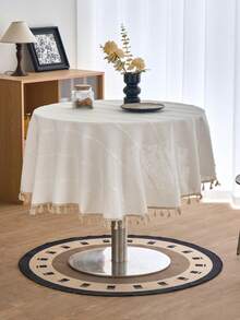 1 件白色条纹几何刺绣桌布，简约 Ins 风格纯色流苏，适用于咖啡桌、办公桌、节日聚会、生日派对、婚宴、家居装饰，四季皆宜 - 白色 - 查看 4
