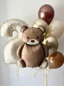 Set de 8 globos de números gigantes de 40", globos de números de fólio de color crema y globos de oso de dibujos animados, aptos para decoración de fiesta de cumpleaños