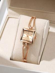 gedi 1 件女士白色简约合金手链手表，精致的方形表盘，时尚的白色指针，休闲精致极具吸引力的女士手表条形表盘，豪华石英表适合日常装饰、佩戴和派对通勤旅行 - 黑色 - 查看 6