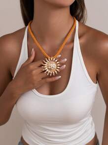 Summer Ocean Style Necklace Set, Multi-Layer Necklace With Shell, Sun, Starfish, Crab Pendant Choker Necklace, Rope Chain Necklace For Women, Beach Vacation Versatile Unique Design