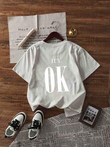 Tropical Print Crew Neck Short Sleeve T-Shirt For Teenage Girls, Summer Top - Black - View 5