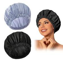 Gorro de Ducha Reutilizable para Mujeres, Gorro de Ducha Impermeable, Gorro de Baño Lavable con Banda Elástica para Cabello Largo, Trenzas (Rosa) - Negro y gris - Ver 13