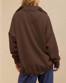 Women's Oversized Casual Long Sleeve Button Henley Neck Pullover Sweatshirt Fashion Outfits - Cà phê - Xem 5