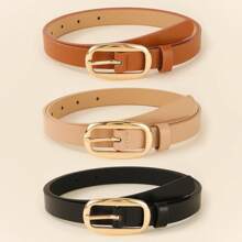 3pcs Women's Casual Neutral Style Assorted Color PU Leather Belt Summer, School
