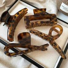 Leopard-Print Large Arc Cross Square Geometric Acrylic Hair Grab Clips For Women Vintage Style Shark Clip Charm Head Accessories
