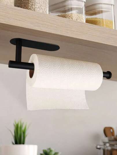 1pc Self-Adhesive Wall-Mounted Black Paper Towel Holder, Easy To Install, Suitable For Kitchen, Bathroom, Cabinet, Sink, Balcony, And Can Also Be Used To Store Cling Film/Paper Towels, An Essential Multipurpose Paper Towel Storage Item!