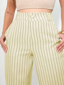 LIN SERVIÇOS, REF: H932 - Women's Striped High-Waisted, Wide-Leg Trousers, Ideal For Casual And Formal Looks. Lightweight, Stylish And Elegant, They Offer Comfort And Sophistication For A Variety Of Occasions. - 奶油色 - 查看 3