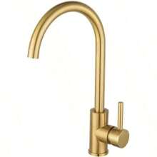 1pc Single Handle High Arch Kitchen Faucet, 360 Degree Swivel Spout Hot And Cold Water Mixer Tap Stainless Steel Household Single Hole Sink Faucet (Brushed Gold,Chrome,Black, Selectable)