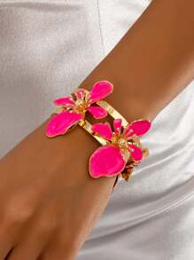 1 pieza Brazalete abierto con floral esmaltado, minimalista y elegante para mujer, versátil para usar a diario