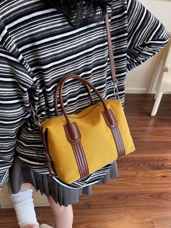 Japanese Vintage Style Women Handbag, Casual Versatile Boston Bag, 2025 New Fashion One Shoulder Crossbody Bag