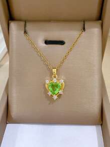 Colier cu diamant, o singură bucată, cu zirconiu verde, lumină, lux, temperament, superb, pentru femei, lanț versatil, lanț din oțel titan, cadou pentru surori, cadou pentru femei, potrivit pentru purtare zilnică, cea mai bună alegere pentru purtare zilnică