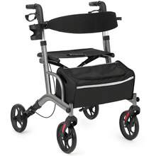 IsEasy Rollator Walker For Seniors, Lightweight Foldable Walker With Seat Supports 250lb, 8" Big Wheels For All Terrain, Dual Height Adjustment, Aluminum Walkers With 5" Ultra Backrest For Seniors, Silver - Silver - View 12