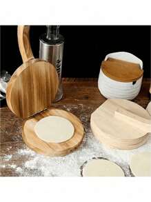 1pc Wooden Handled Round Manual Dough Press Mold, Multi-Functional For Making Dumpling Skin, Bun Skin, Snow Skin Mooncake Etc., Easy To Operate