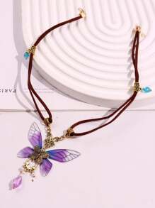 Vintage Elegant Exquisite Chic Purple Butterfly Necklace For Woman Daily Vacation Music Festival Party Gift For Her Gift From A Best Friend