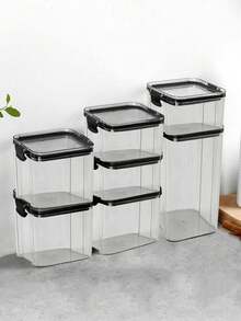 With Lid Food Storage Container, Transparent Plastic Airtight Food Canister, Moisture Proof Transparent Airtight Preservation Box, Suitable For Grains, Rice, Pasta, Tea, Nuts And Coffee Beans, Plastic Food Preservation Jar, Household Kitchen Supplies - Black - View 3