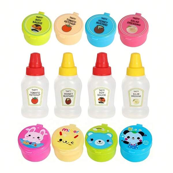 8/12pcs Mini Portable Sauce Containers, Japanese Style Salad Sauce, Ketchup Condiment Jars