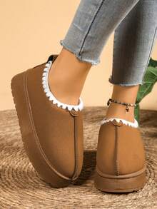 Damen Winter Warm Plüsch Schneestiefel, Lässig Neu Veloursleder Knöchel Stiefel, Flach Dicke Sohle Schuhe