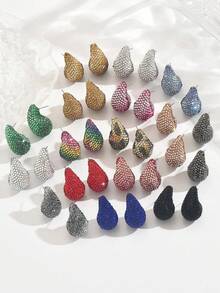 1 套别致渐变色水滴玻璃水钻奢华耳钉适合女士日常佩戴 - 水滴 - 查看 13