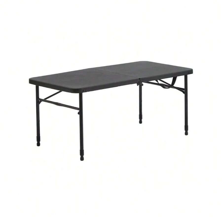40"L X 20"W Plastic Adjustable Height Fold-In-Half Folding Table, Rich Black - Black - View 1