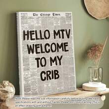 1pc Unframed Welcome To My Crib Prints - Vintage Newspaper Prints, Typographic Canvas Posters, 70's Pop Wall Art, Aesthetic Wall Art, Posters, Wall Art, Room Decoration Stuff, Modern, Quotes (Optional Frame)