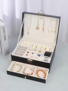 1 pieza Caja de almacenamiento de joyería de gran capacidad, caja de joyería, caja de joyería con cerradura y cajón, accesorios de almacenamiento de joyería, variedad de estilos para elegir, adecuada para collares, aretes, pulseras, anillos, pulseras, relojes y otros accesorios de joyería. Regalo para vacaciones. Para organizador de almacenamiento de mujeres, esenciales de viaje, vuelta al colegio, almacenamiento para dormitorio