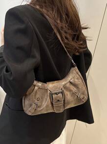 Fashionable Solid Color Rivet Decoration Armpit Foreskin Buckle Flip Shoulder Bag, Suitable For Shopping, Wallets, Shopping, Young Women, College Students, Newcomers, White-Collar Workers. They Are Very Suitable For Offices, Universities, Work, Business, Commuting, Outdoor Activities, Travel, And Outings