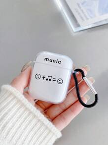 笑脸和字母印花耳机盒，透明耳机盒，带 1 个钥匙扣，兼容 AirPod 保护套、耳机、Pro（第二代）、3、Pro、1/2、4 - 創意音樂表情塗鴉 - 查看 9