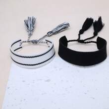 2 piezas de pulseras de amistad tejidas a mano, estilo bohemio minimalista francés vintage, ajustables, adecuadas para eventos, fiestas, viajes y uso diario