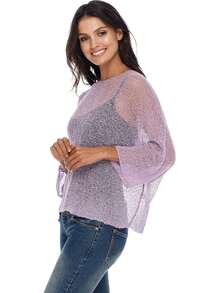Women Knit Cover-Up, See-Through Solid Irregular Loose Pullover Summer Beach Tops - 紫色 - 查看 3