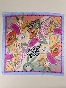 1pc Women's Elegant Tropical Fruit Watermelon & Papaya Print Scarf, Neckerchief, Headscarf, Headwear, Dress Accessory - Multicolor - View 5