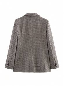 Blazer de mujer estilo pata de gallo de manga larga con bolsillos, chaqueta de entretiempo