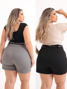 kit 2 Short alfaiataria plus size com cinto