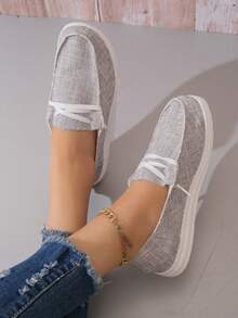 女式休闲轻便厚底运动鞋，低帮软底透气系带多功能运动步行鞋，四季皆宜 - 灰色 - 查看 4