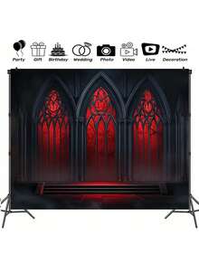 Fondale di uno scenario di castello gotico vampiresco, senza necessità di alimentazione, adatto per decorazioni di compleanni, matrimoni, feste, set fotografici, e per decorare tavoli per torte