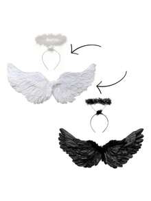 2PCS Halloween Valentine's Day Wedding Bridesmaid Costume Girl Angel Wings Cartoon Mask Sexy Performance Role Playing Party Christmas Gift (23.6 X 15.7 Inches) - Multicolor - View 5