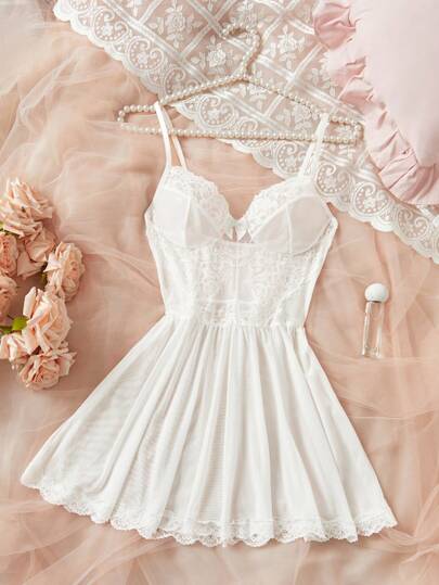 Wit Deep Neck Bridal Lingerie Bow ation Doorschijnende Backless Verleidelijke Dress, Going Out view 6