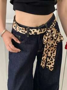 1pc Fashionable Leopard Print Scarf & Polka Dot Long Narrow Waist Belt Accessory