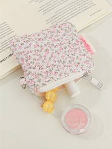 1 Bolso de hombro acolchado con monedero, Bolso de tote esponjoso con estampado floral menudo, Bolso de hombro con cremallera, Bolso corto de viaje, Bolso rosa de viaje, Bolsa de compras, Accesorio de bolso, Para viajes, trabajo y compras