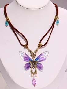 Vintage Elegant Exquisite Chic Purple Butterfly Necklace For Woman Daily Vacation Music Festival Party Gift For Her Gift From A Best Friend