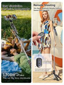 TOKQI 67"/170cm Alloy Bluetooth Selfie Stick Tripod With Stable Handle - 360° Rotatable Phone Holder, Wireless Remote And Detachable Stand, Compatible With /Camera/Smartphone - 3-In-1 Foldable (Handheld/Desktop/Tripod), Suitable For Vlog, Travel And Stabilized Video, Compatible With IOS And Android Phones, Ideal For Summer Vacation, Travel, Fill Light, Outdoor Activities And Live Streaming. - Multicolor - View 7