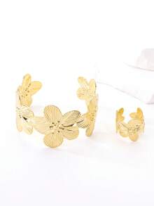 1 套复古叶子和花卉设计时尚手镯和戒指，现代简约风格