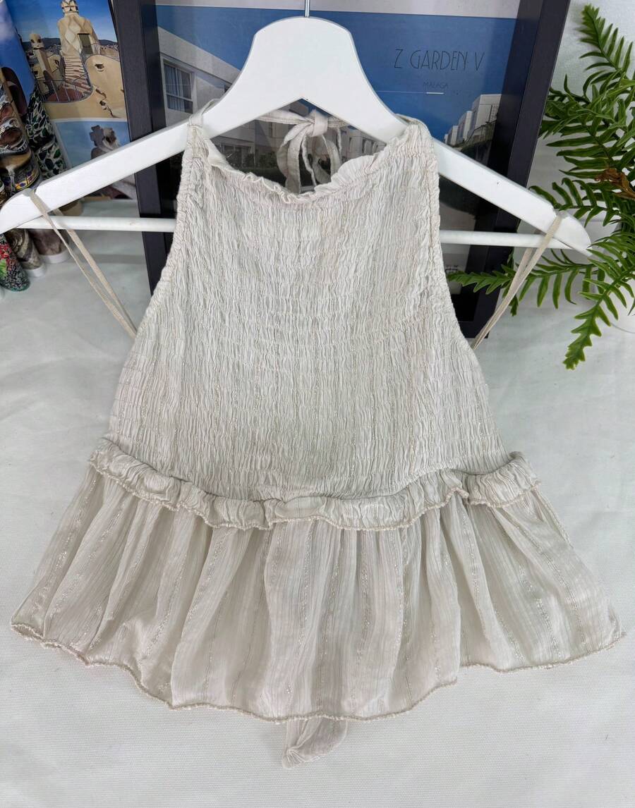 Women's Glitter Party Top With Ruffle Hem For Daily Summer - 杏色 - 查看 1