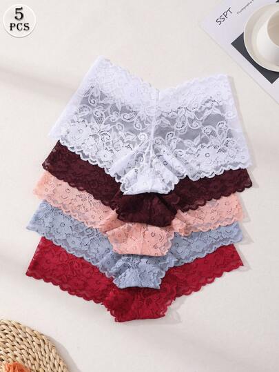 5 Stücke Damen Spitzen Splicing Taillenhoch Boxershorts Unterwäsche Set - Sexy Po Enhancer Höschen Bequem dehnbar Cheeky Höschen Täglicher Gebrauch & Sport Yoga Lingerie